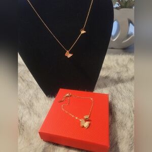 Rose gold plated Butterfly necklace and bracelet